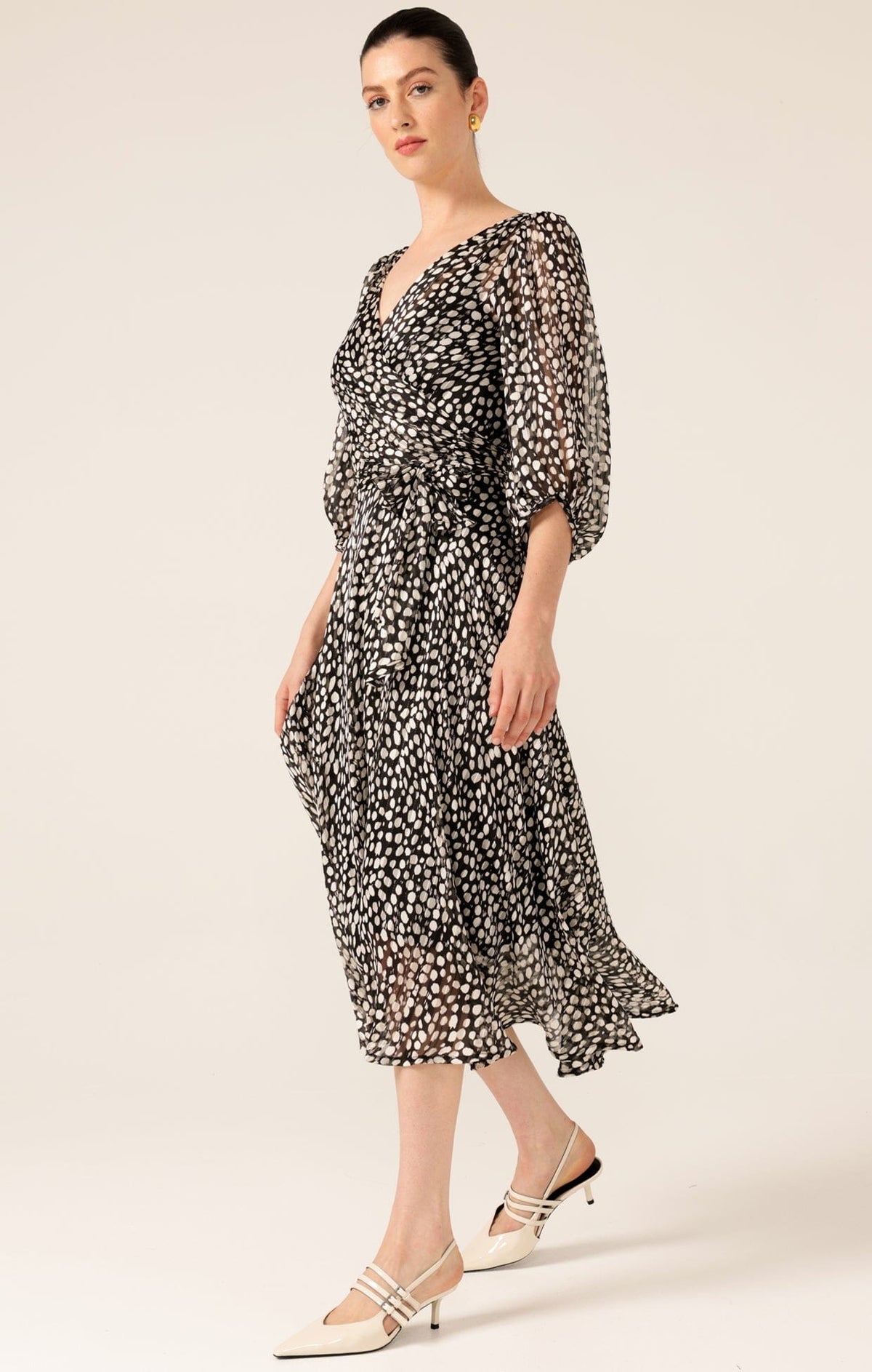 Cloudland Wrap Dress In Black White Spot by Sacha Drake - image 5