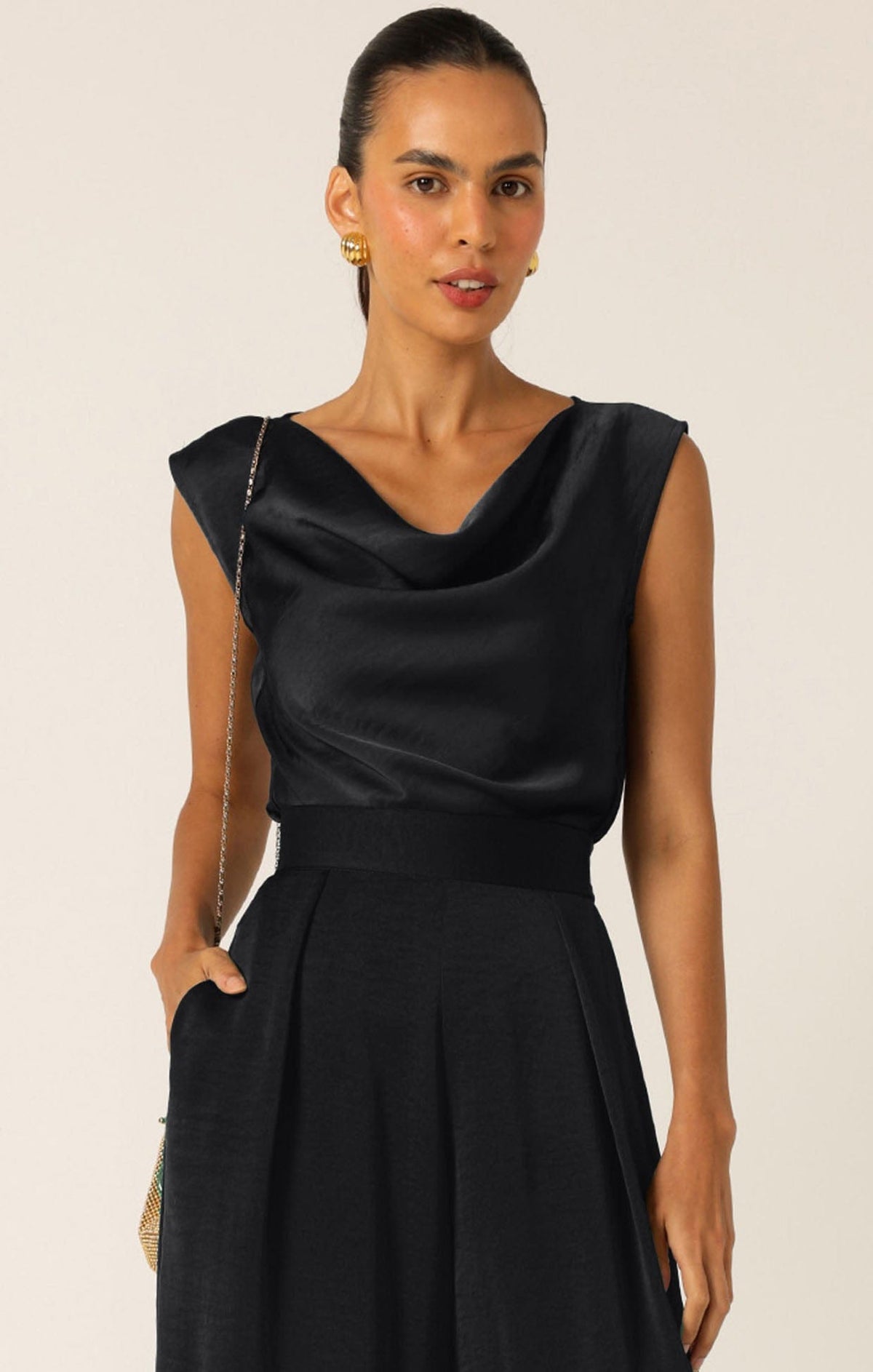 Luxe Cowl Bias Top In Black by Sacha Drake - image 9