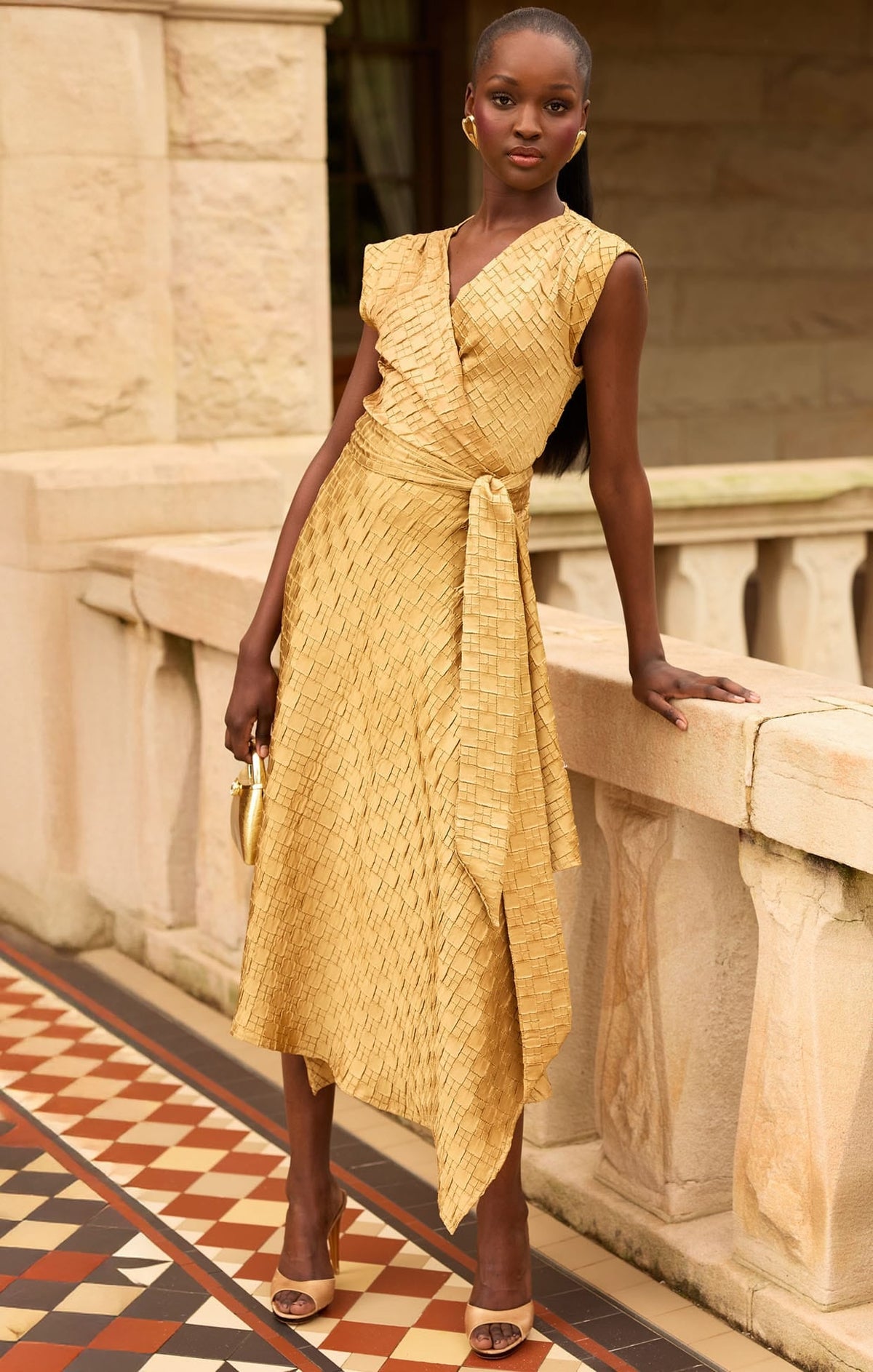 Crown Wrap Dress In Gold by Sacha Drake