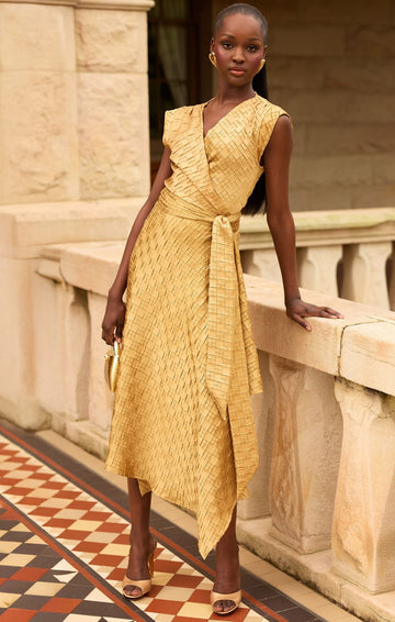 Crown Wrap Dress In Gold by Sacha Drake