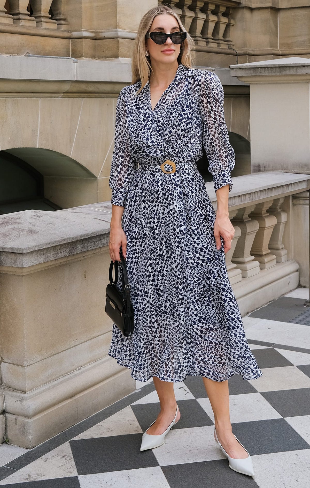 Herringbone Dress In Navy White Check by Sacha Drake - image 6