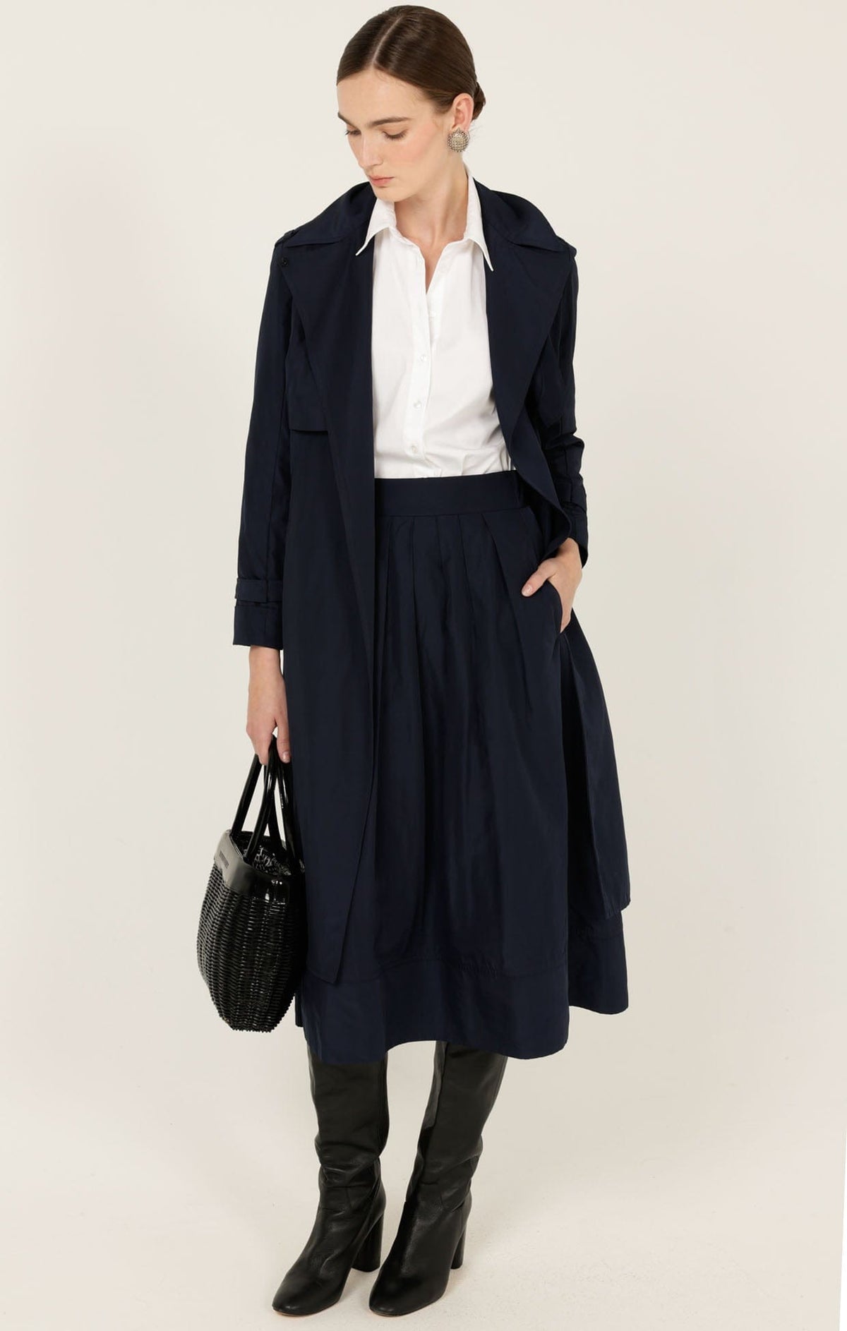 Pleated A-Line Skirt In Navy by Sacha Drake - image 3