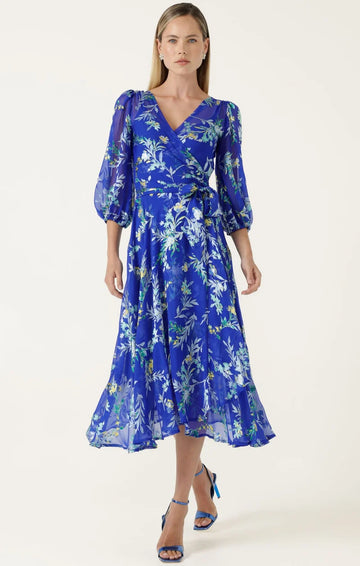 Elspeth Wrap Dress in Sapphire Floral