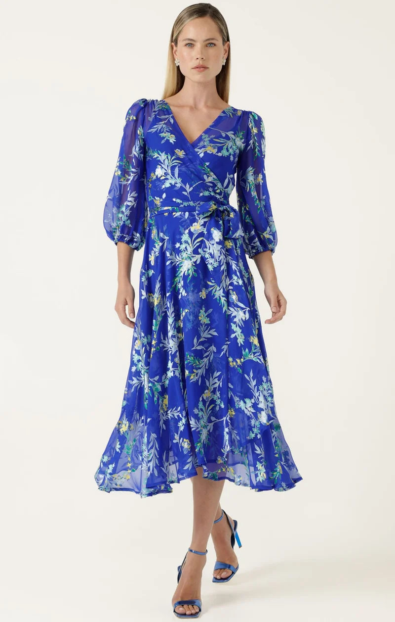 Elspeth Wrap Dress in Sapphire Floral
