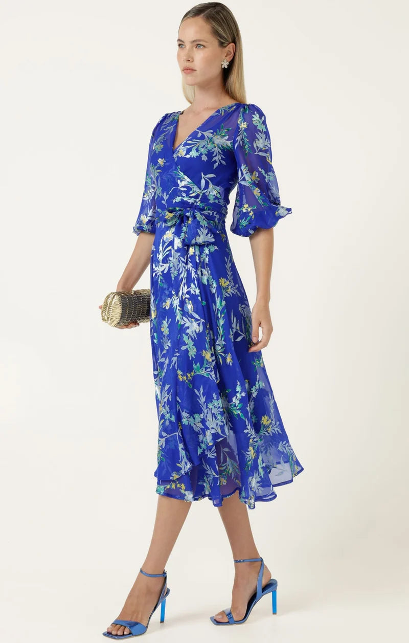Elspeth Wrap Dress in Sapphire Floral