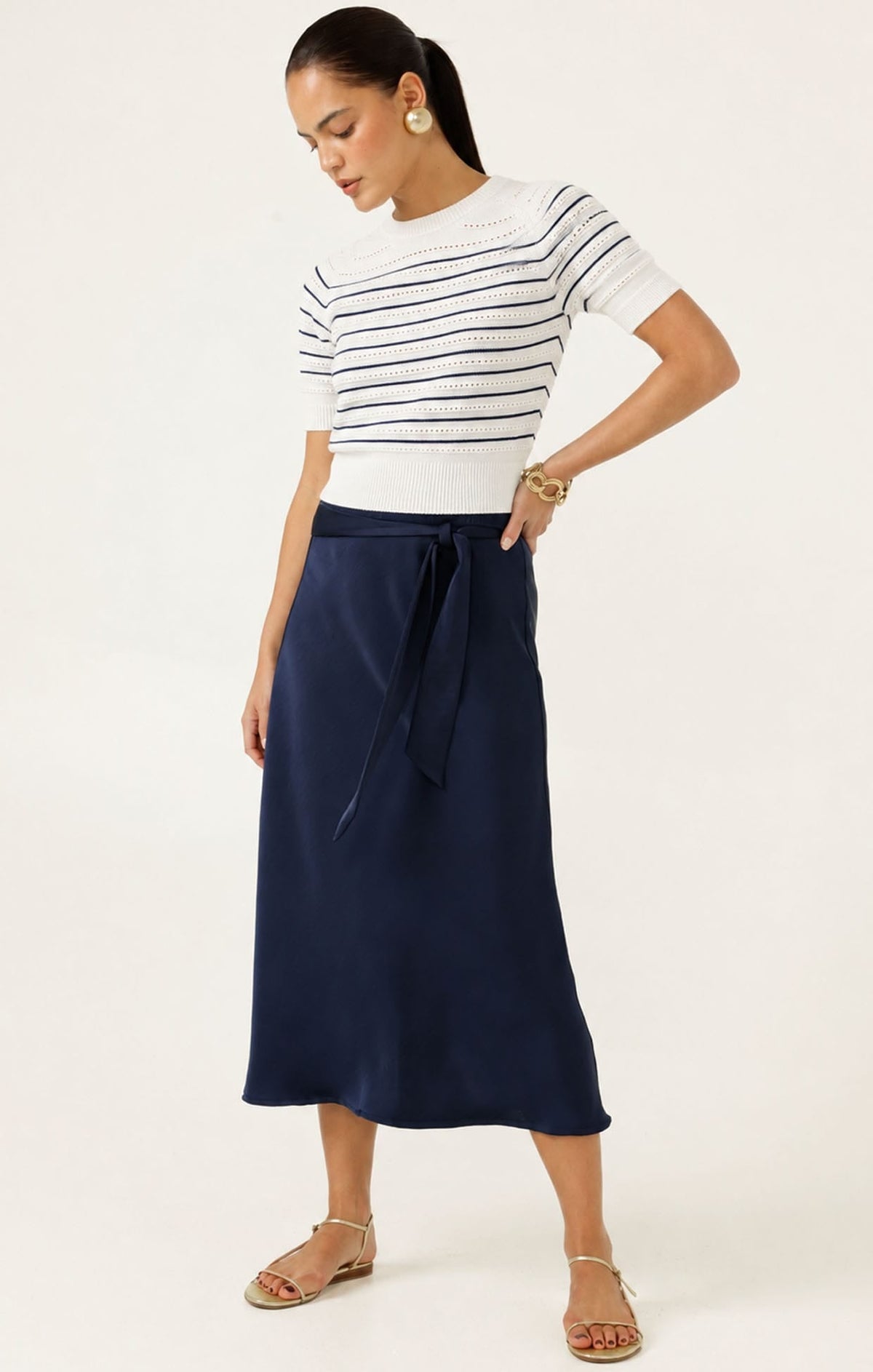 Eyelet Stripe Knit Top In White And Navy by Sacha Drake - image 6
