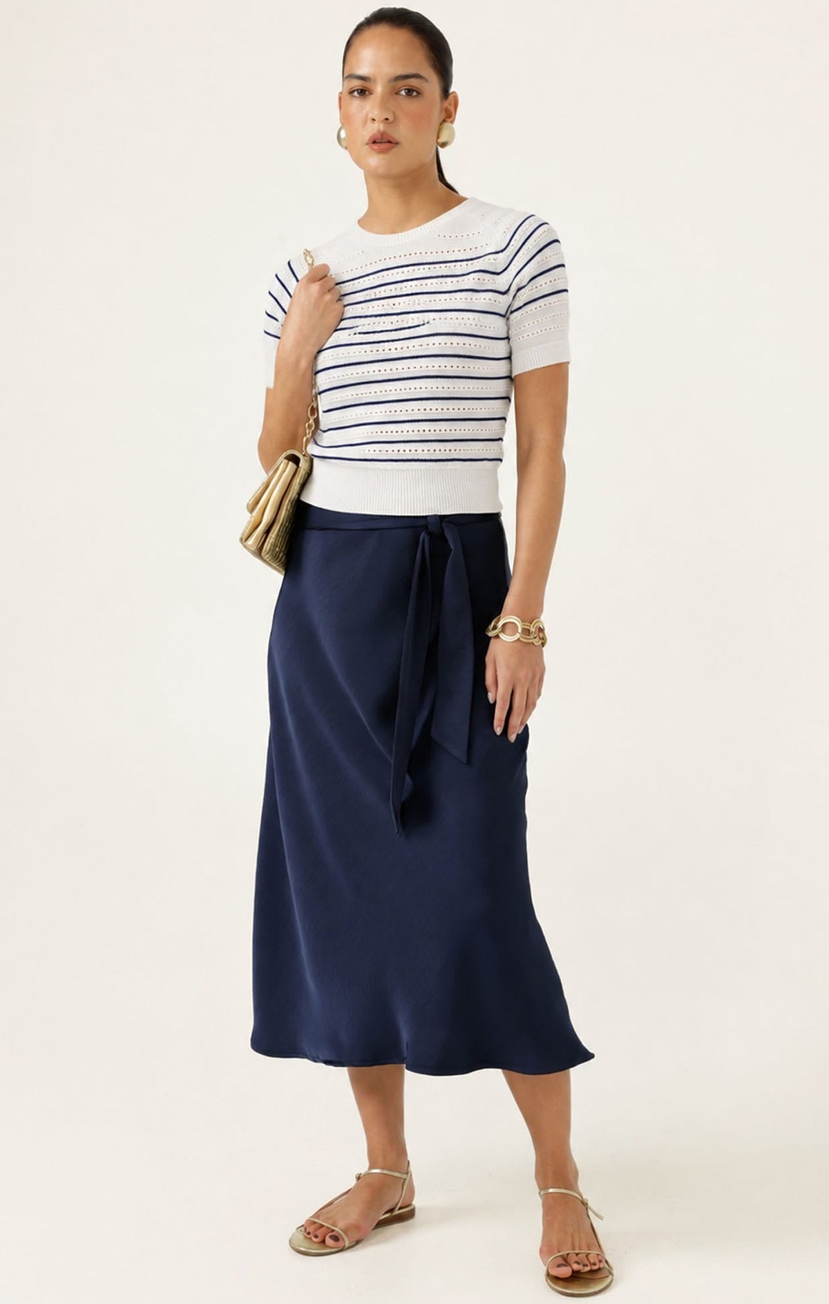 Eyelet Stripe Knit Top In White And Navy by Sacha Drake - image 5