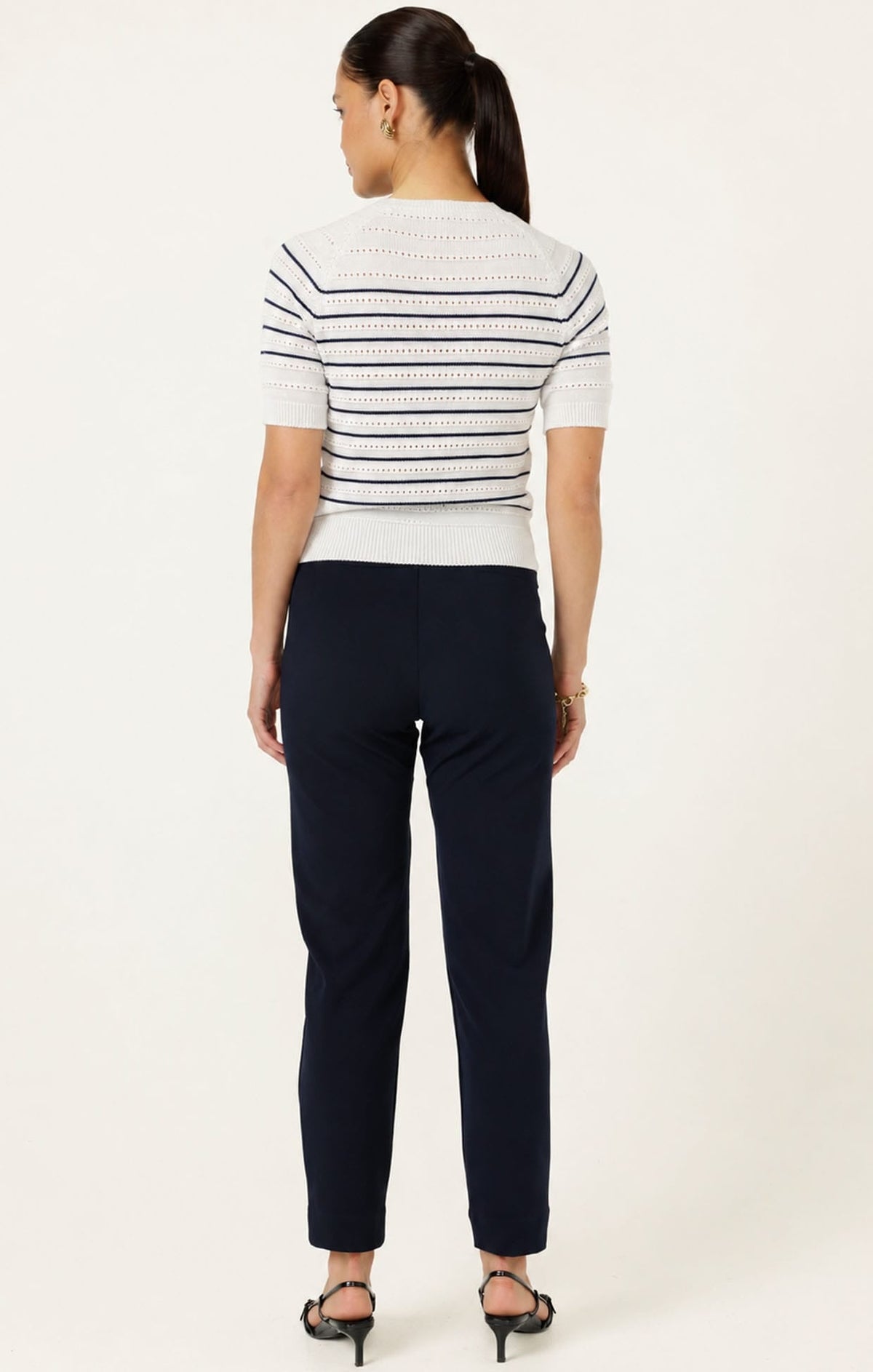 Eyelet Stripe Knit Top In White And Navy by Sacha Drake - image 8