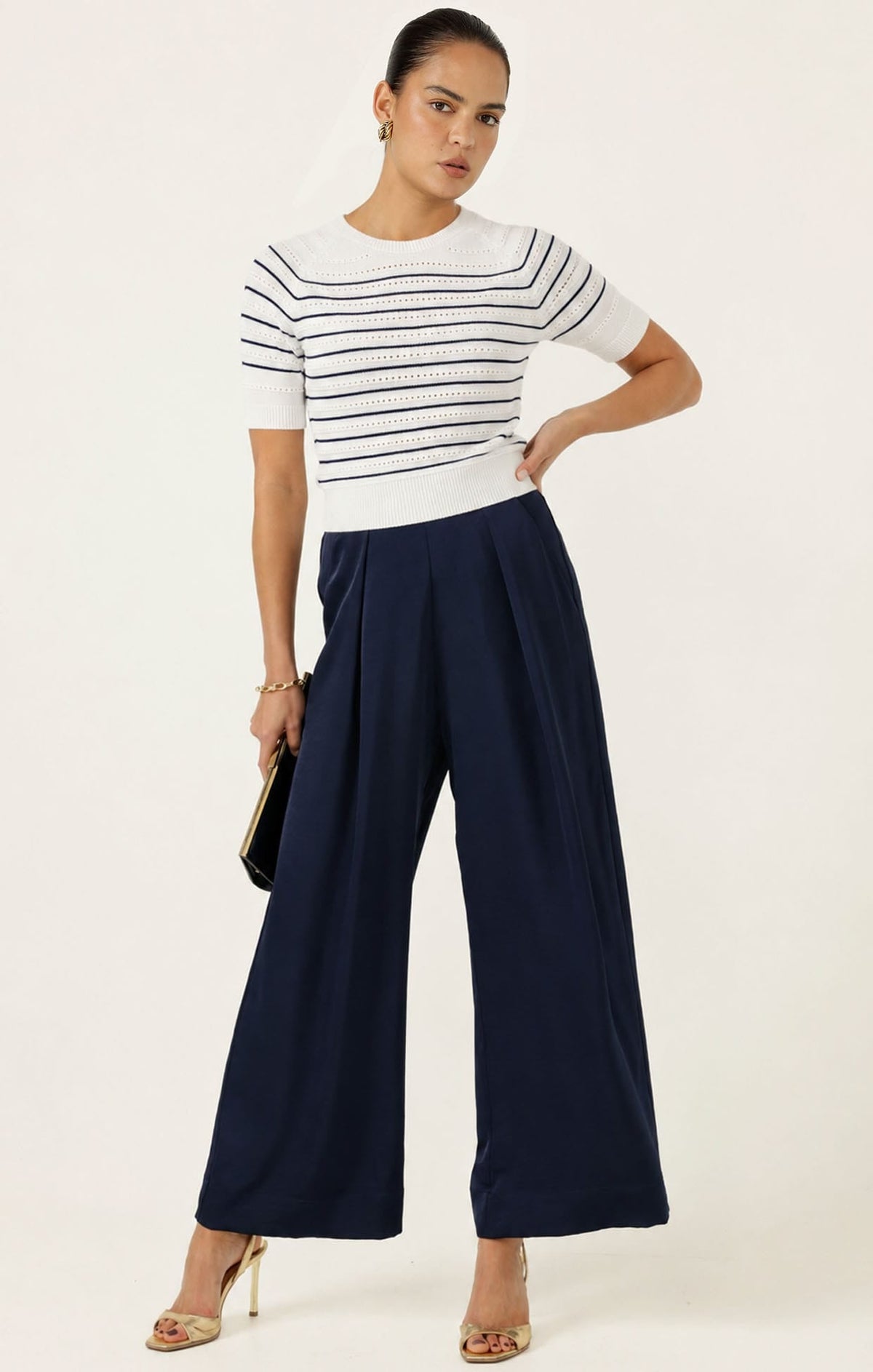 Eyelet Stripe Knit Top In White And Navy by Sacha Drake - image 3