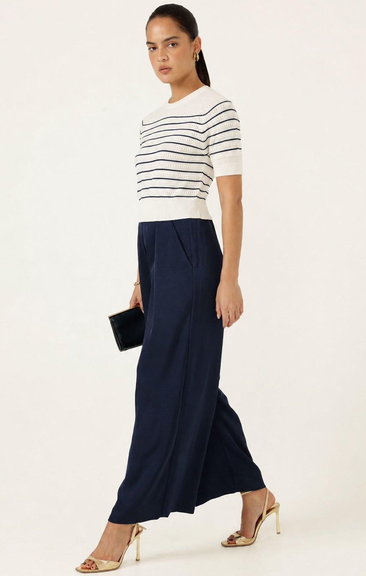 Eyelet Stripe Knit Top In White And Navy by Sacha Drake - image 7