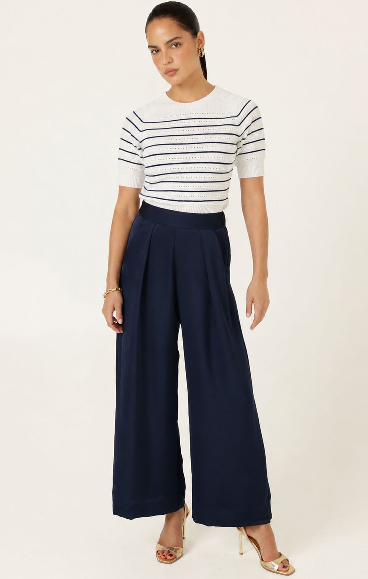 Eyelet Stripe Knit Top In White And Navy by Sacha Drake - image 2