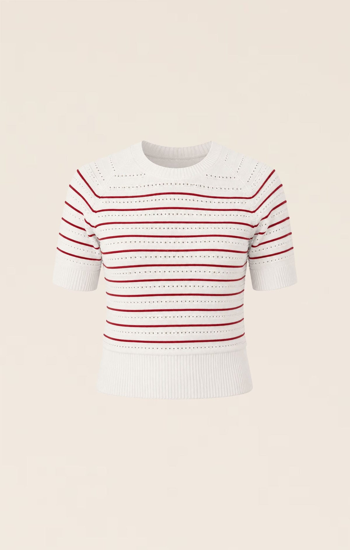Eyelet Stripe Knit Top In White And Red by Sacha Drake - image 8