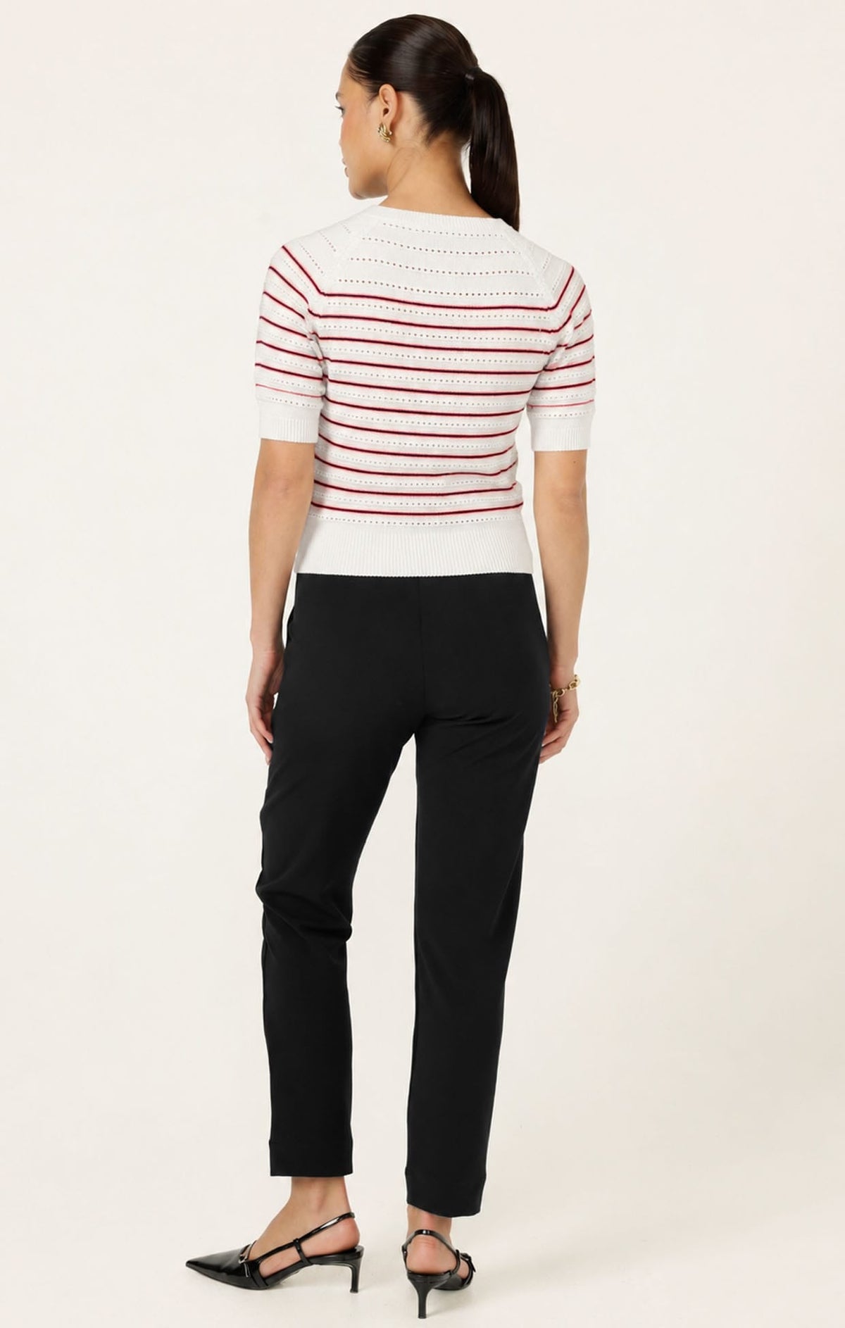 Eyelet Stripe Knit Top In White And Red by Sacha Drake - image 6