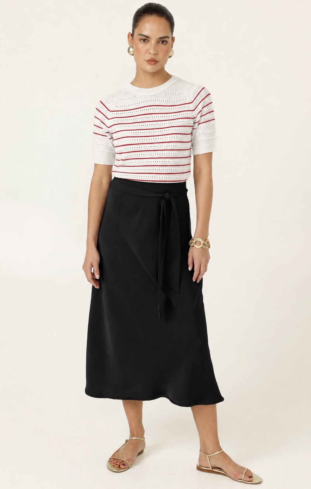 Eyelet Stripe Knit Top In White And Red by Sacha Drake - image 5