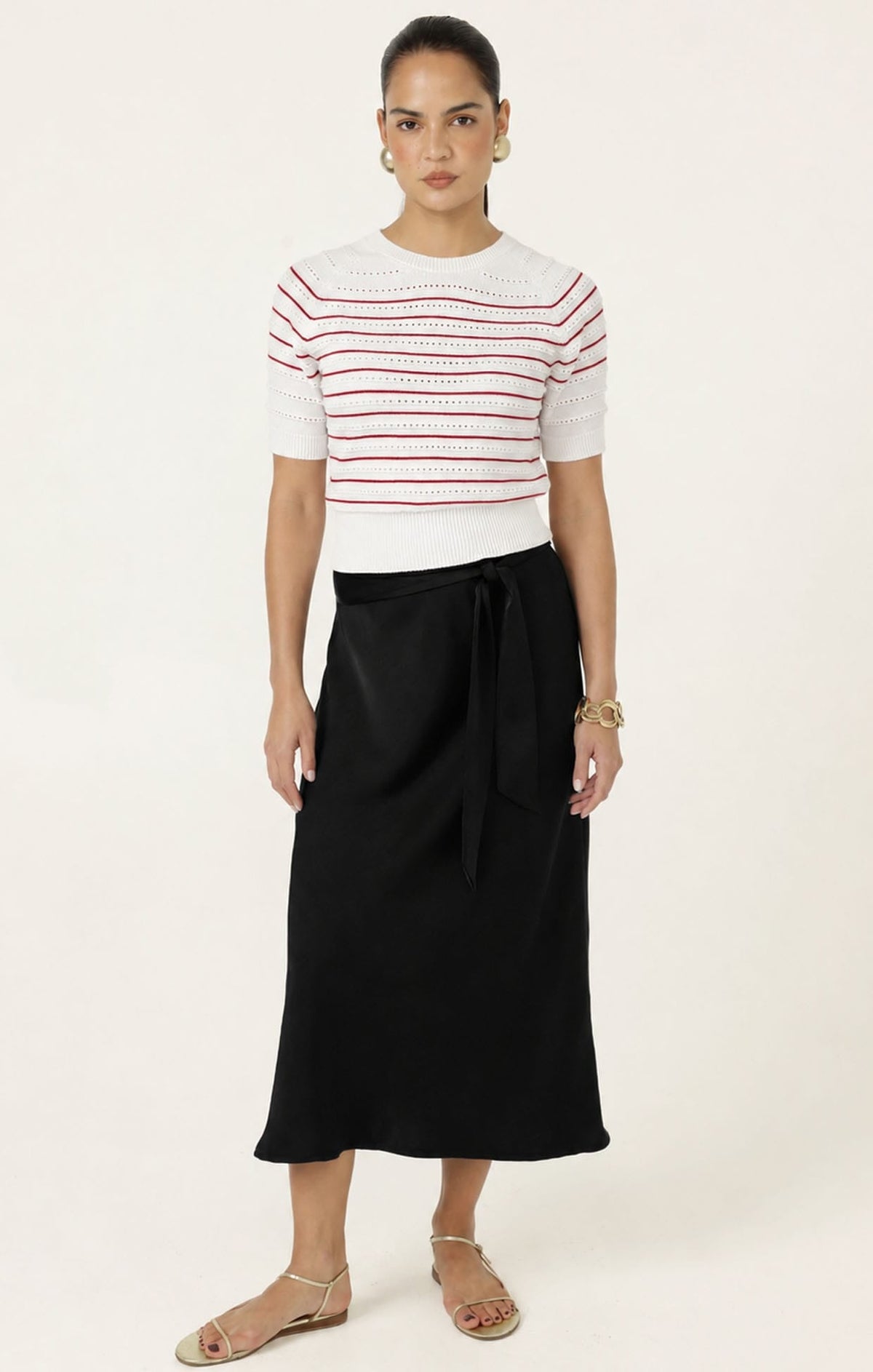 Eyelet Stripe Knit Top In White And Red by Sacha Drake - image 4