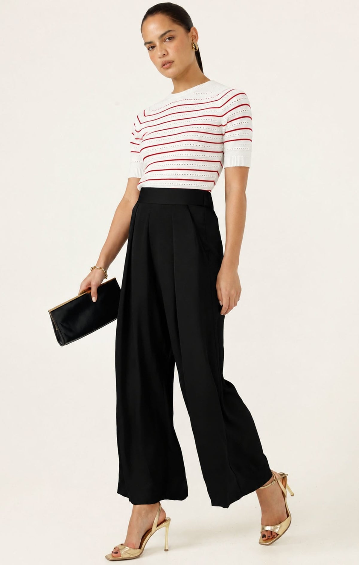 Eyelet Stripe Knit Top In White And Red by Sacha Drake - image 3