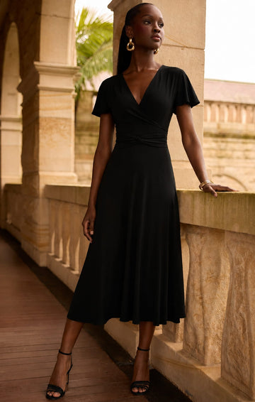 Flute Sleeve Reverse Wrap In Black by Sacha Drake