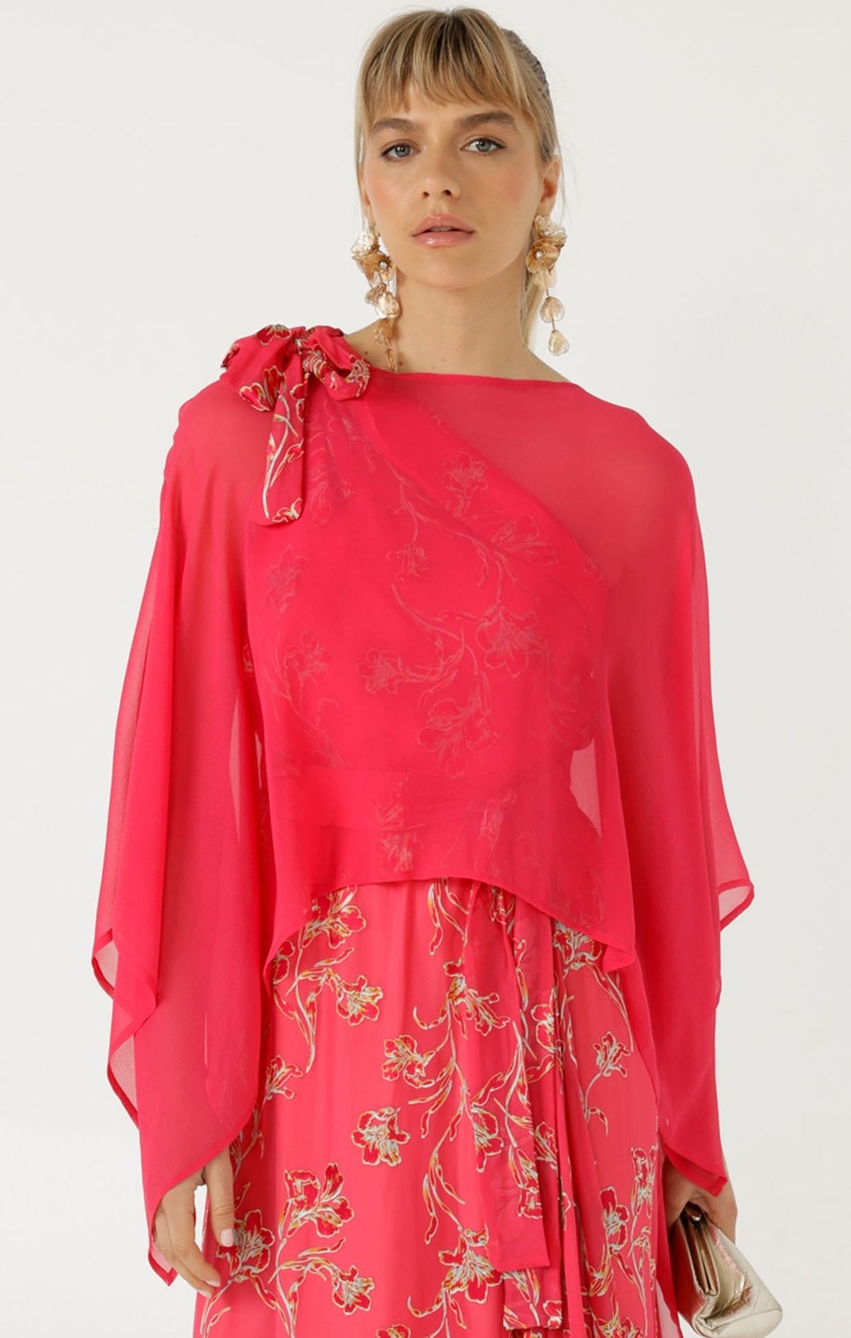 Sheer Silk Cape In Pink by Sacha Drake