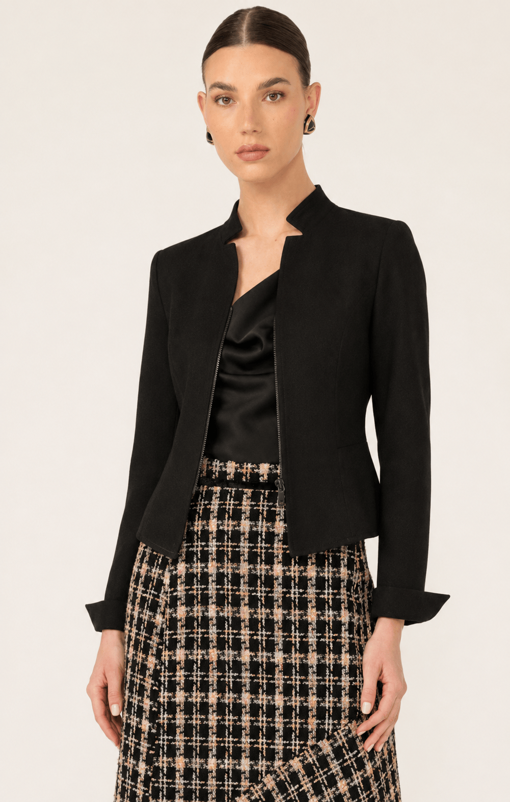 Front Zip Peplum Jacket In Black by Sacha Drake - image 10