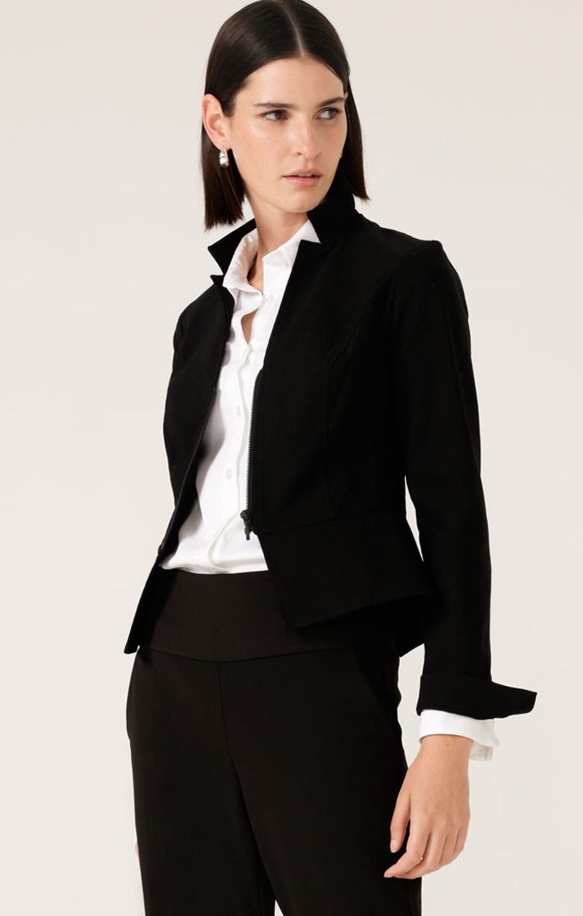 Front Zip Peplum Jacket In Black by Sacha Drake - image 7