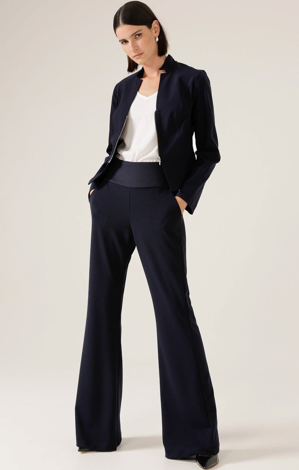 Front Zip Peplum Jacket In Navy by Sacha Drake - image 4