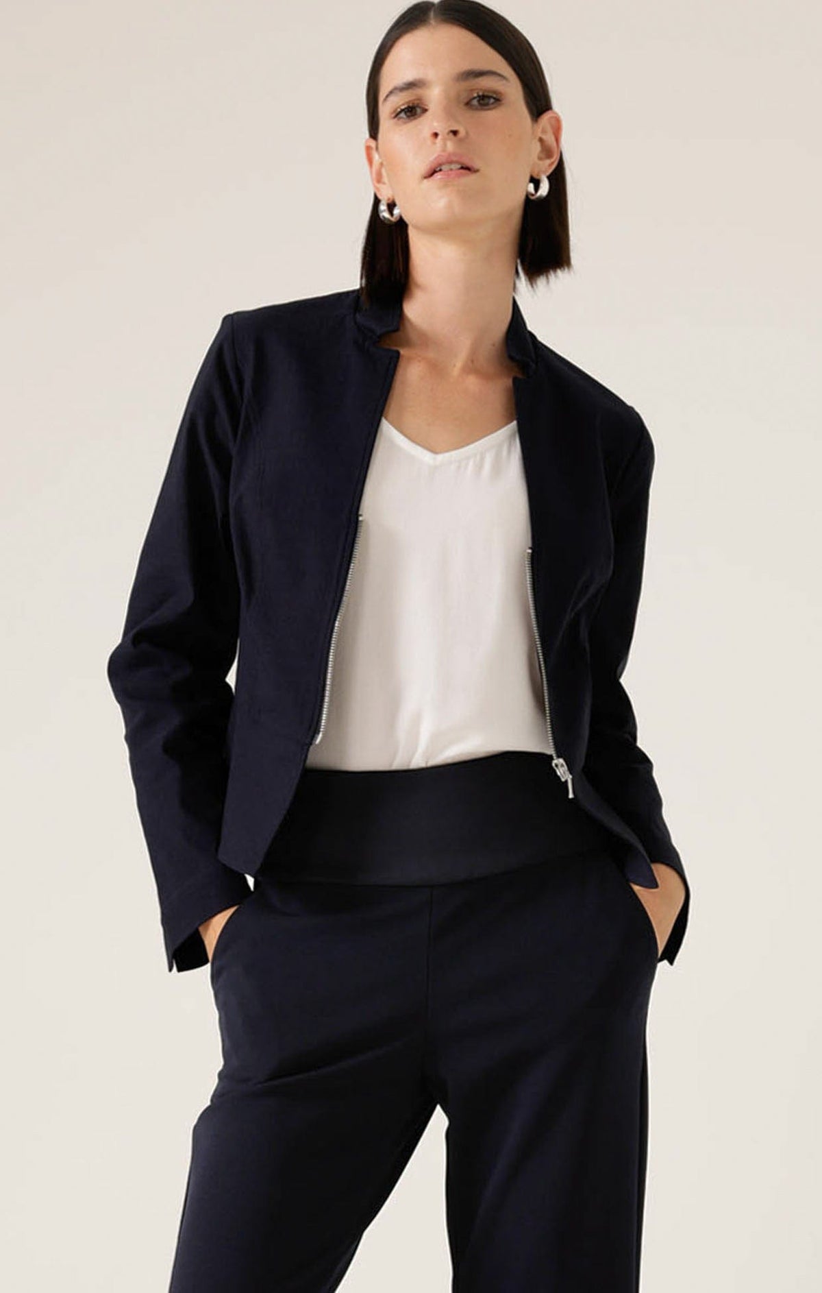 Front Zip Peplum Jacket In Navy by Sacha Drake - image 3