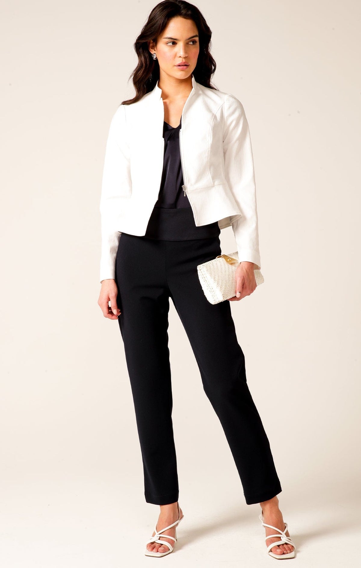 Front Zip Peplum Jacket In White by Sacha Drake - image 2