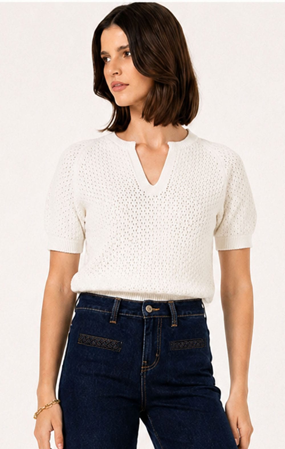 Henley Knit Top In Ivory by Sacha Drake - image 6
