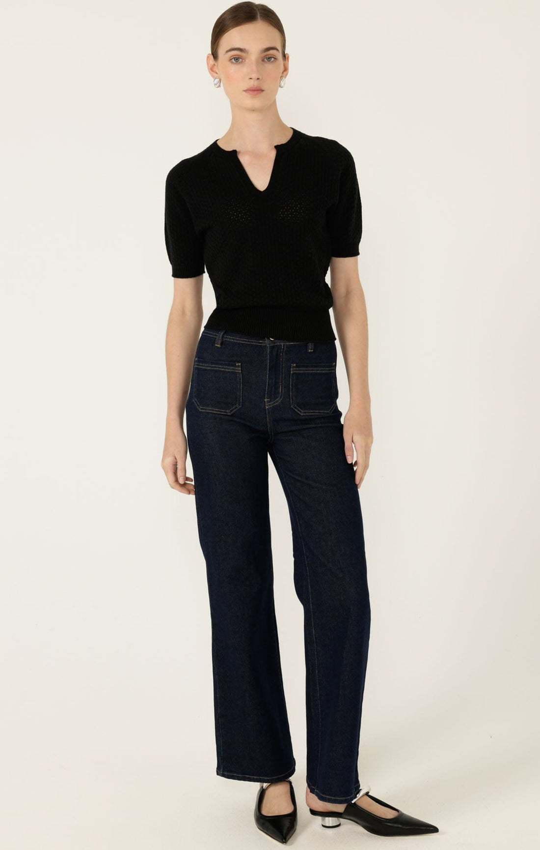 Henley Knit Top In Black by Sacha Drake