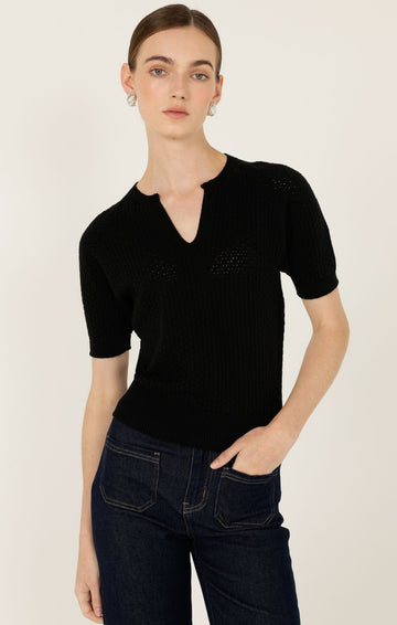 Henley Knit Top In Black by Sacha Drake