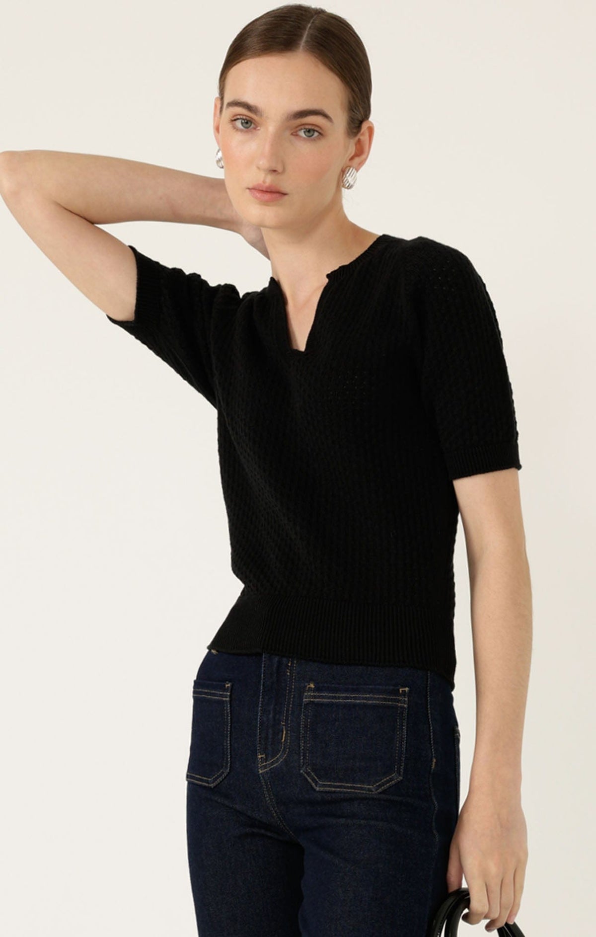 Henley Knit Top In Black by Sacha Drake - image 3