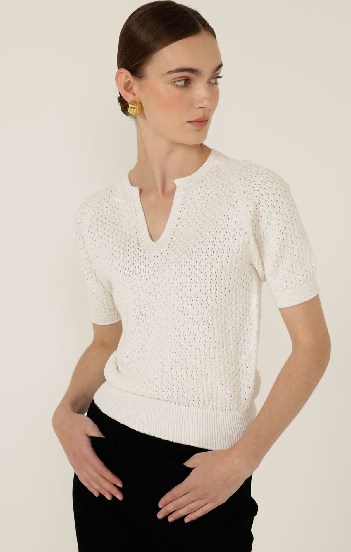 Henley Knit Top In Ivory by Sacha Drake - image 5
