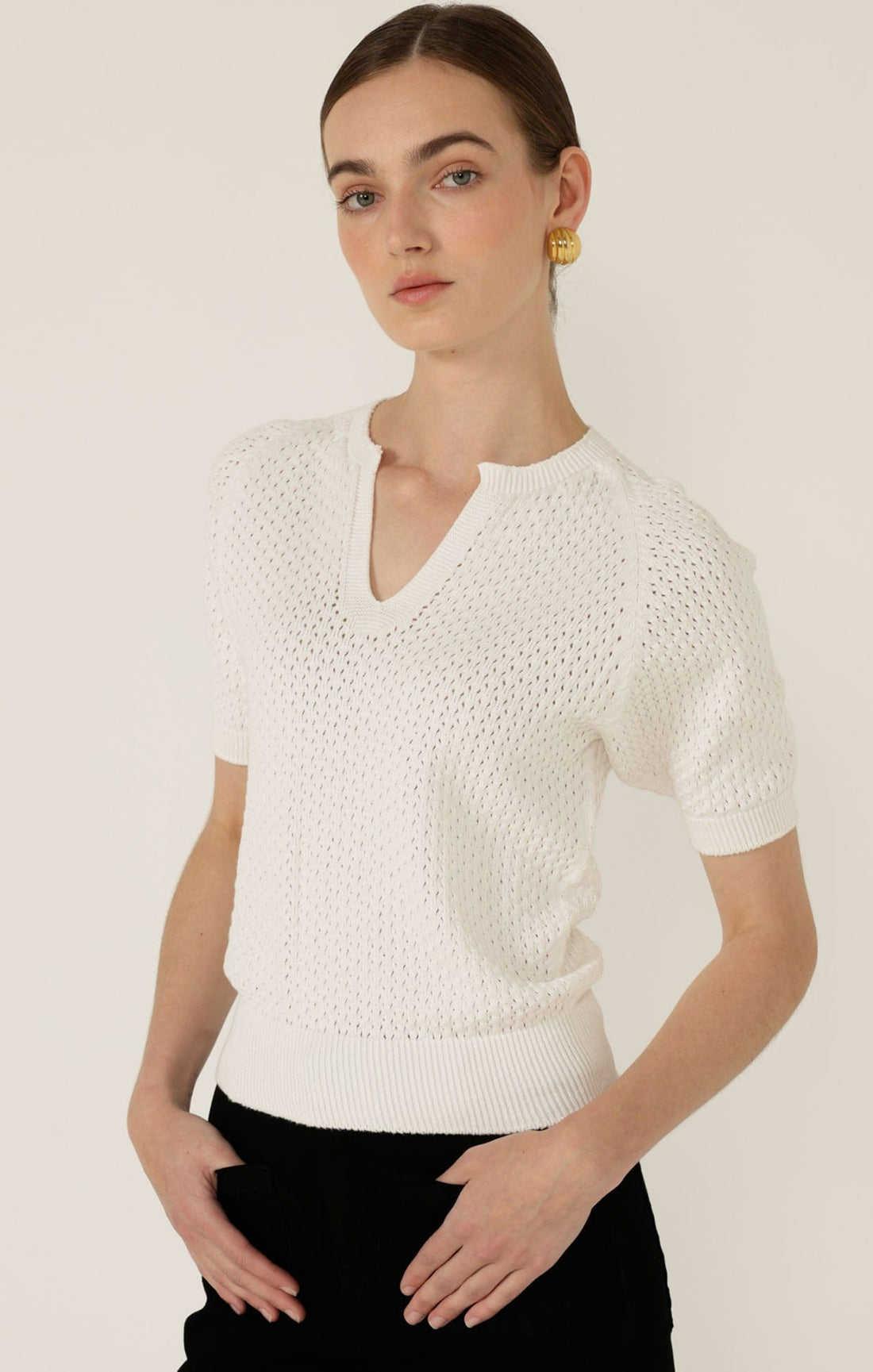 Henley Knit Top In Ivory by Sacha Drake