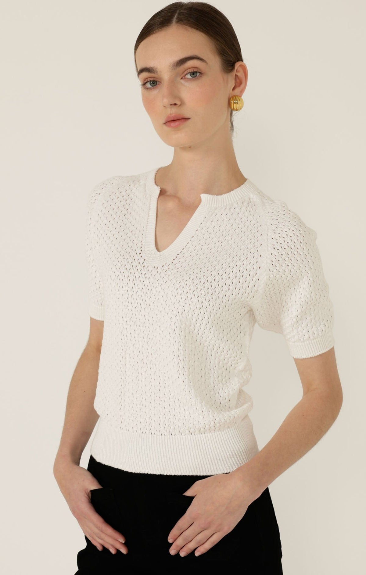 Henley Knit Top In Ivory by Sacha Drake