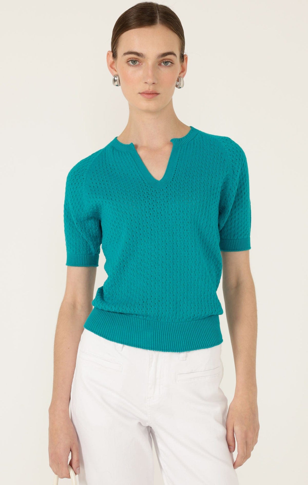Henley Knit Top In Sea Green by Sacha Drake