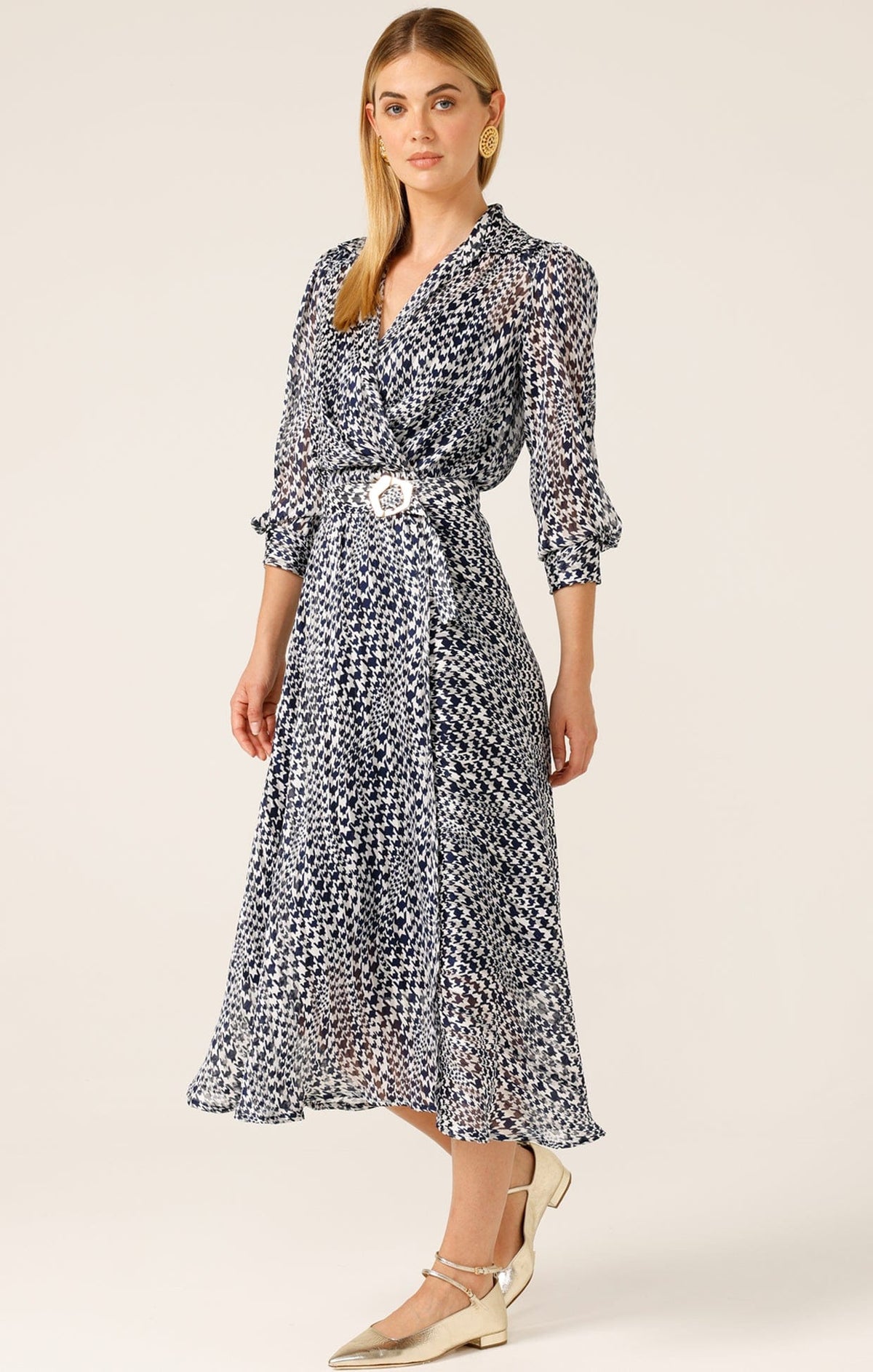 Herringbone Dress In Navy White Check by Sacha Drake - image 4