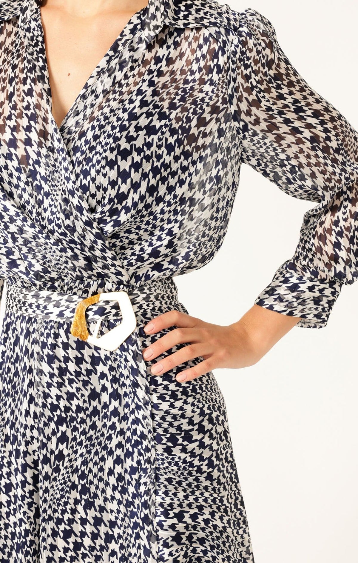 Herringbone Dress In Navy White Check by Sacha Drake - image 3