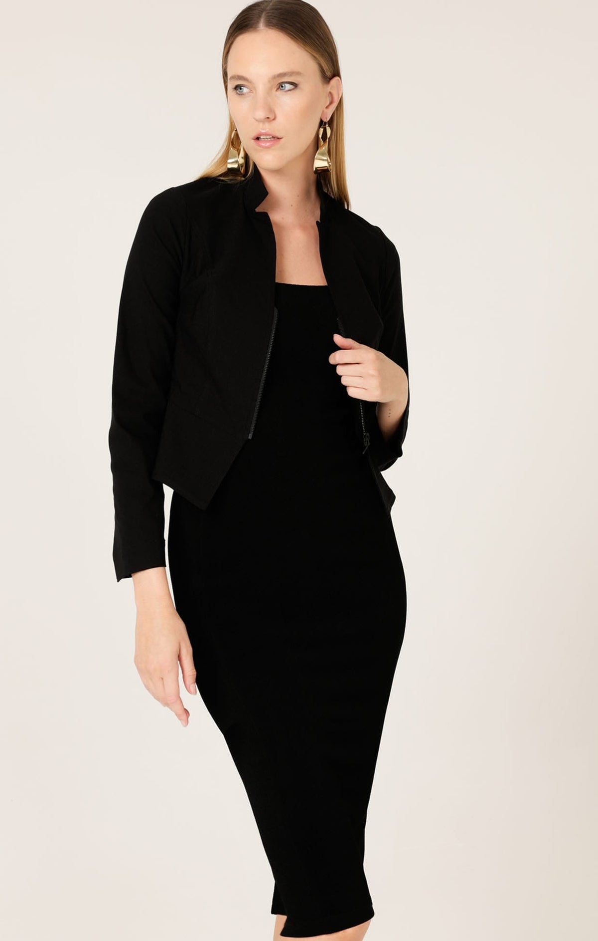Front Zip Peplum Jacket In Black by Sacha Drake - image 4