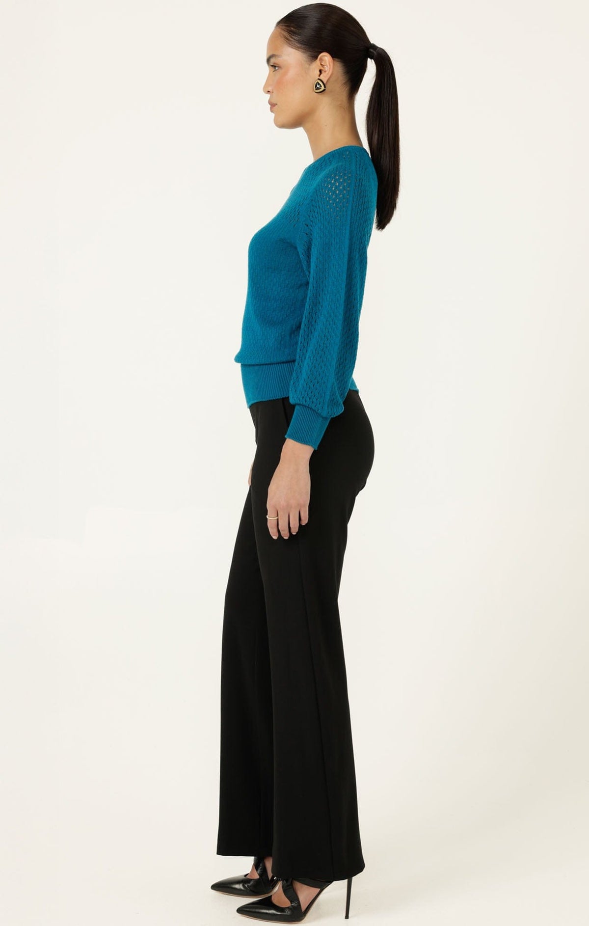 Long Sleeve Ripple Knit Top In Cerulean Blue by Sacha Drake - image 9