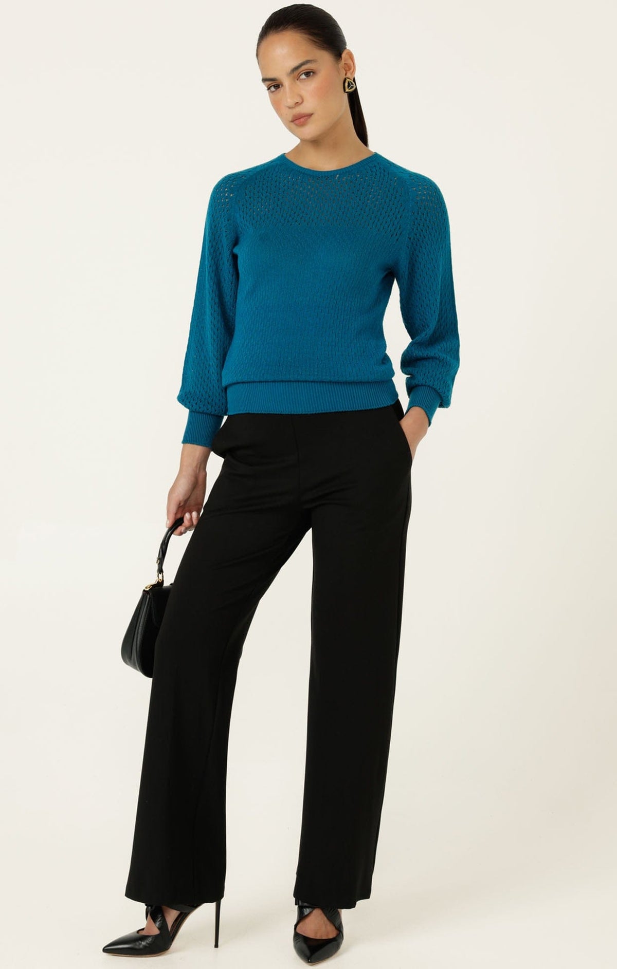 Long Sleeve Ripple Knit Top In Cerulean Blue by Sacha Drake - image 5