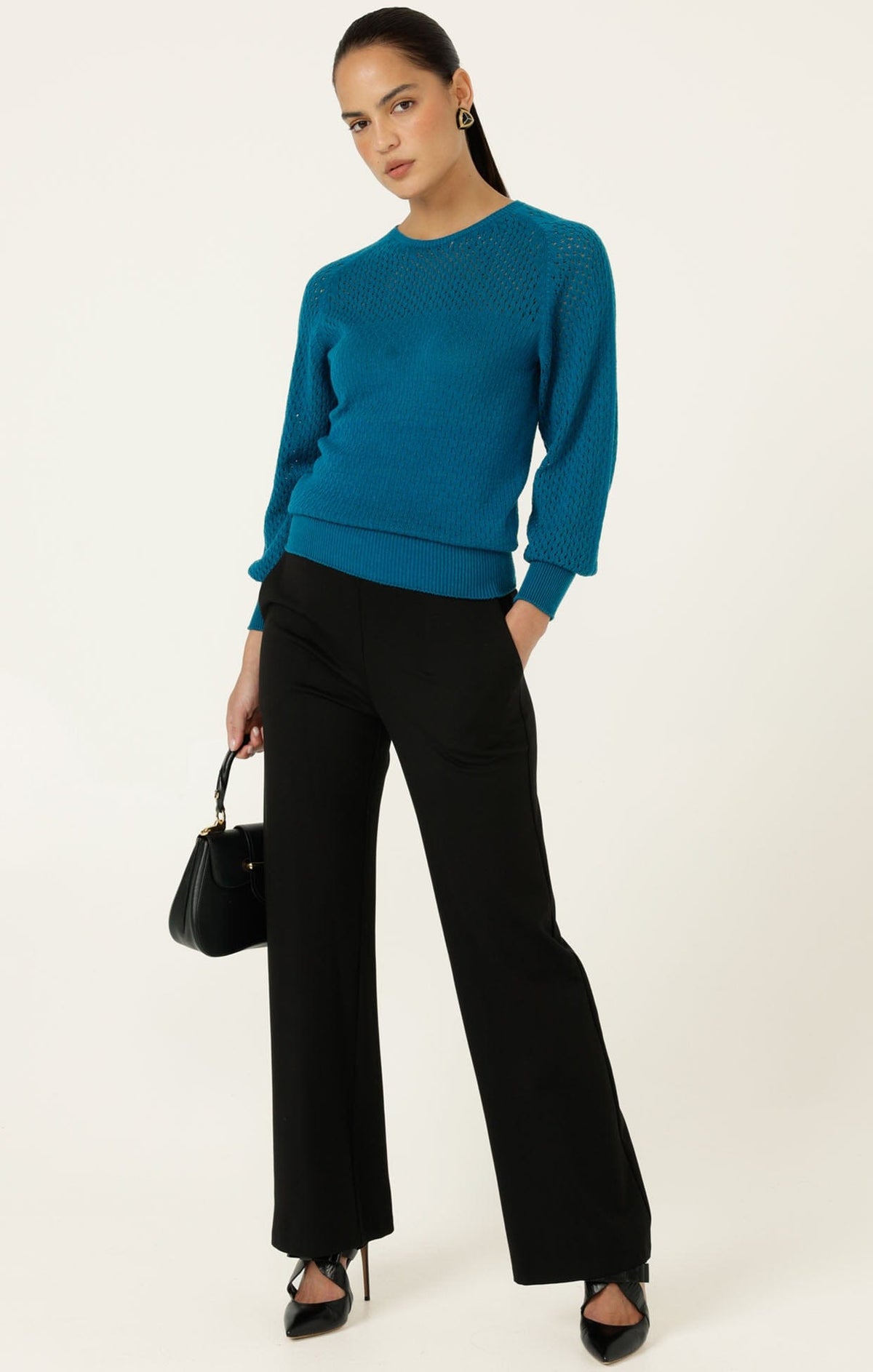 Long Sleeve Ripple Knit Top In Cerulean Blue by Sacha Drake - image 6