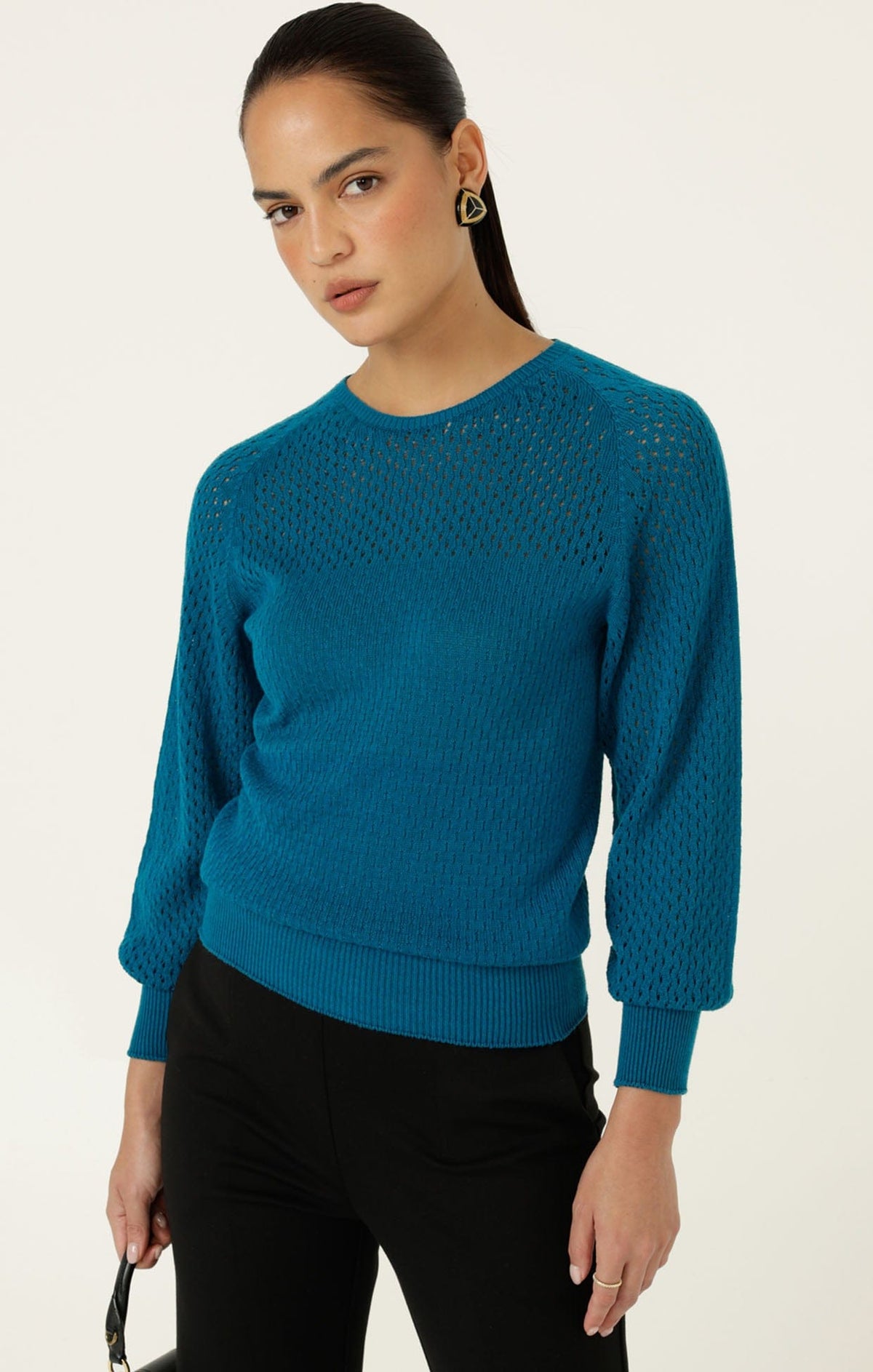 Long Sleeve Ripple Knit Top In Cerulean Blue by Sacha Drake