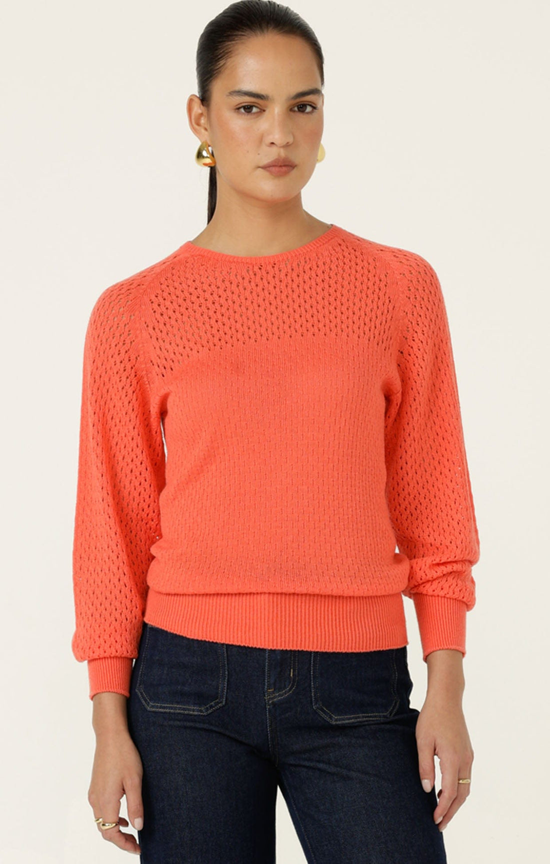 Long Sleeve Ripple Knit Top In Coral by Sacha Drake