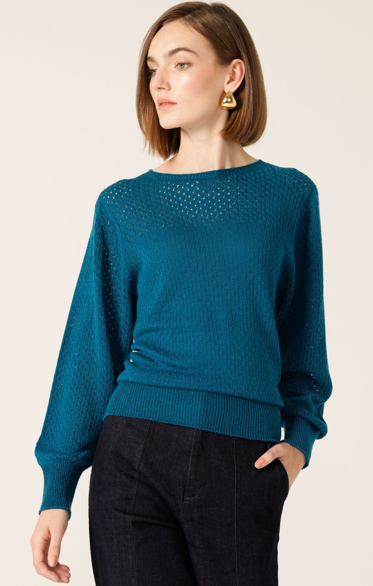 Long Sleeve Ripple Knit Top In Cerulean Blue by Sacha Drake - image 7