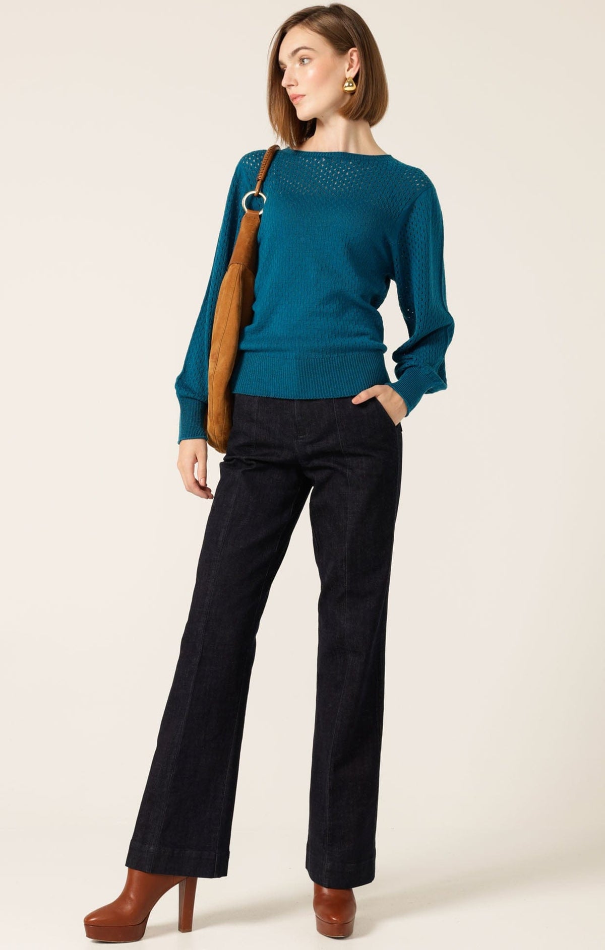 Long Sleeve Ripple Knit Top In Cerulean Blue by Sacha Drake - image 8