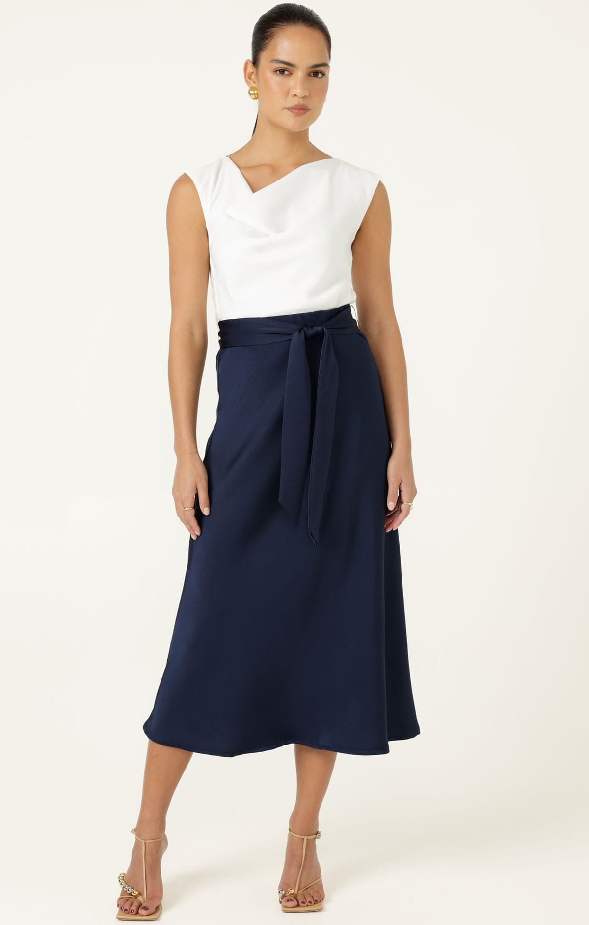 Luxe Bias Midi Skirt In Navy by Sacha Drake