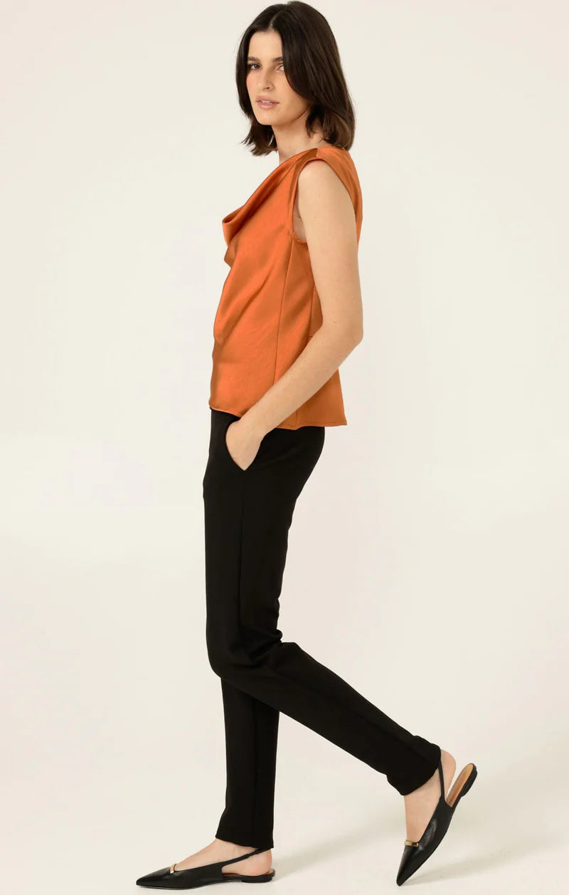 LUXE COWL BIAS TOP IN COPPER | Satin Cowl Neck Top