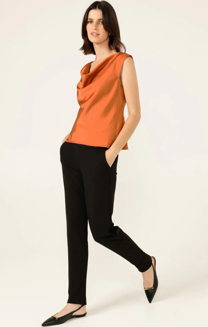 LUXE COWL BIAS TOP IN COPPER | Satin Cowl Neck Top