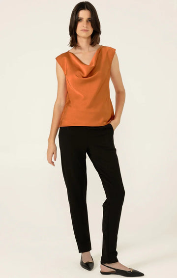 LUXE COWL BIAS TOP IN COPPER | Satin Cowl Neck Top