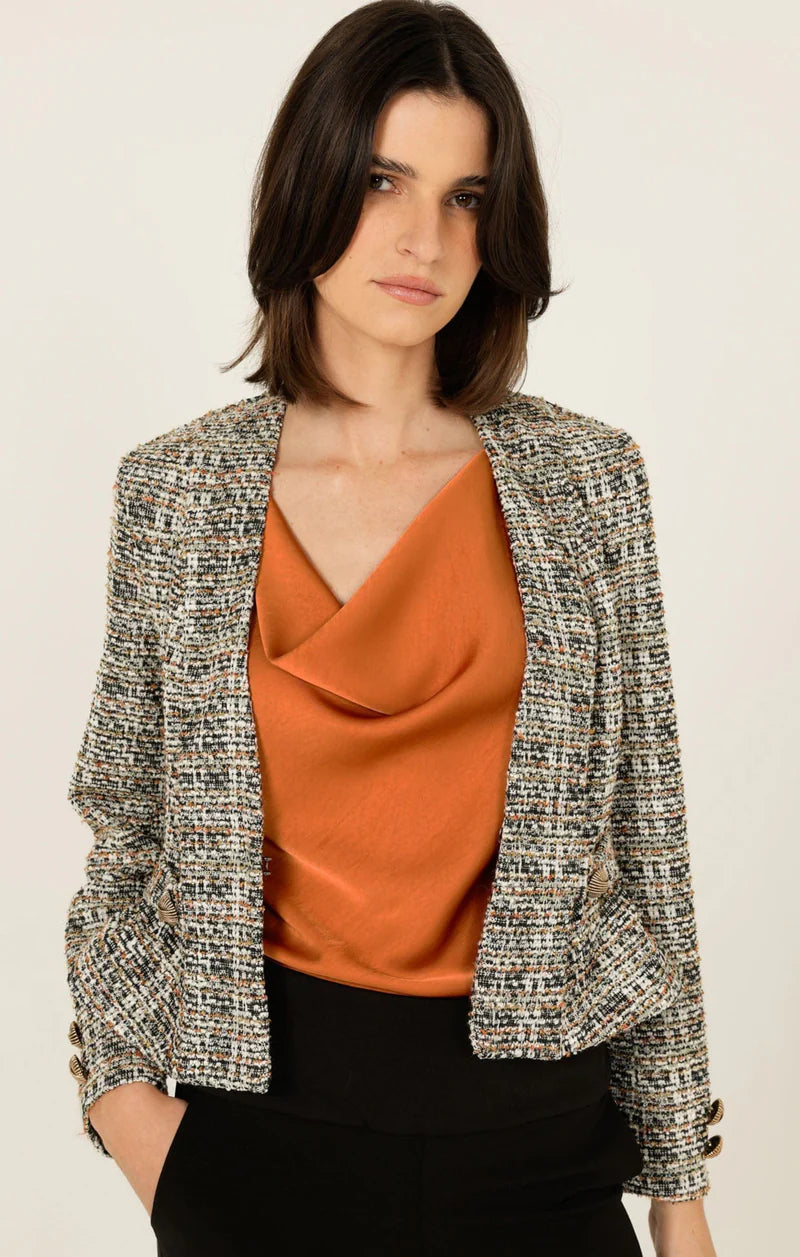 LUXE COWL BIAS TOP IN COPPER | Satin Cowl Neck Top